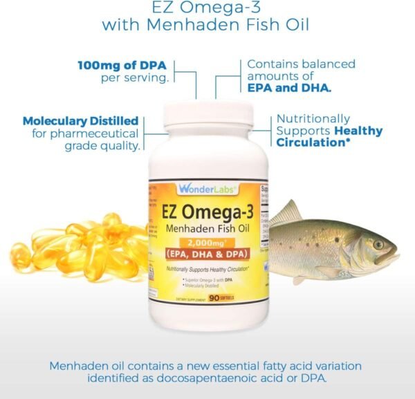 EZ Omega-3 Atlantic Menhaden Fish Oil Supplement 2000 mg, Burpless, Made in The USA, Perfect Balance of EPA+ DHA + DPA 180 Softgels - Image 3