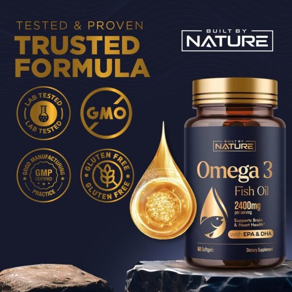 Omega 3 Fish Oil Supplement – 2400mg Fish Oil with EPA & DHA Omega-3 Fatty Acids from Sustainably Sourced Wild Caught Peruvian Anchovy - Heart & Brain Health Support - Non-GMO - 60 Softgels - Image 5