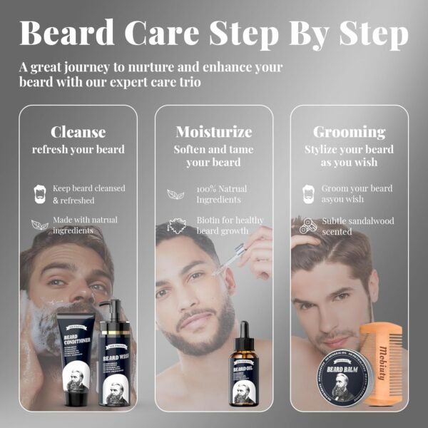 Beard Growth Kit - Mobiuty Men's Beard Care Kit with Natural Ingredients, Includes Beard Wash, Beard Oil, Beard Conditioner, Beard Balm and Beard Comb, Gift Set for Boyfriend Husband Fathers - Image 7