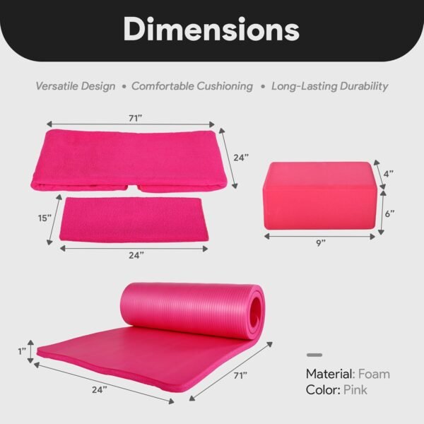 BalanceFrom 7-Piece Set - Include Yoga Mat with Carrying Strap, 2 Yoga Blocks, Yoga Mat Towel, Yoga Hand Towel, Yoga Strap and Yoga Knee Pad, Multiple Options - Image 3