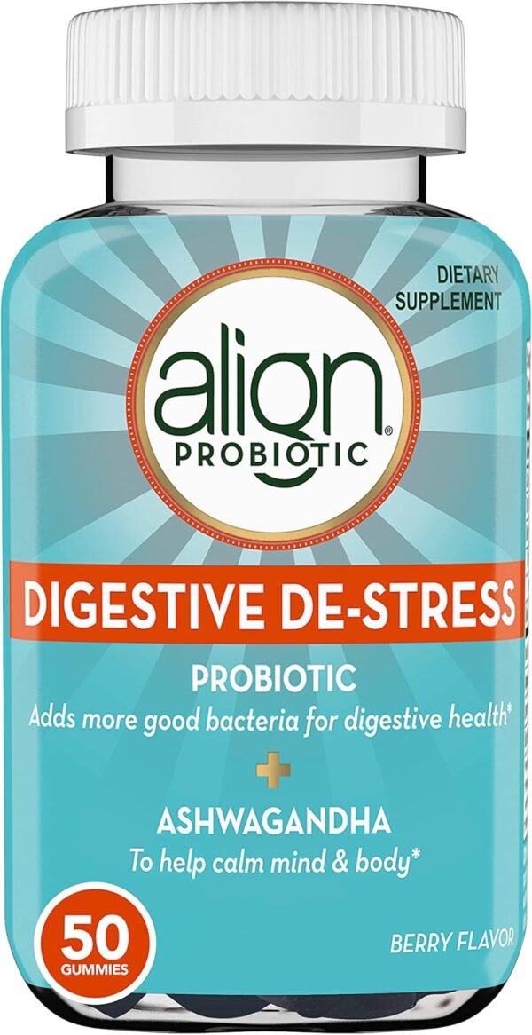 Align Probiotic, Digestive De-stress, Probiotic for Women and Men with Ashwagandha, Helps with a Healthy Response to Stress, Gluten Free, Soy Free, Vegetarian, 50 Gummies - Image 2