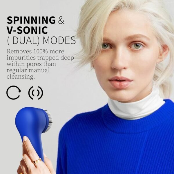 Spinning & V-Sonic Face Scrubber, NågraCoola 3.0 Facial Cleansing Brush, Waterproof & Rechargeable Face Scrub Brush for Men & Women with 3 Brushes, 3 Intensities, 2 Action Modes - Blue - Image 3