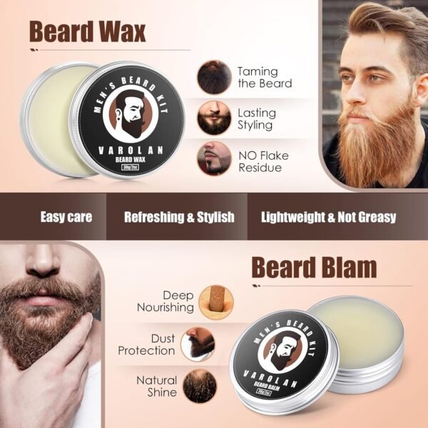 Beard Grooming Kit, Birthday Gifts for Men with Beard Oil, Balm, Brush, Wash, Wax, Comb, Scissors, 1 fl oz - Image 6