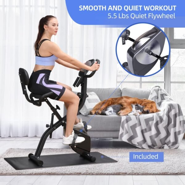 Foldable Exercise Bike Stationary Bike, Sportneer 4 in 1 Indoor Cycling Bike with 16 Level Magnetic Resistance Training Bike with Arm Resistance Band PVC Floor Mat Fitness Bike for Home Gym Workout - Image 4