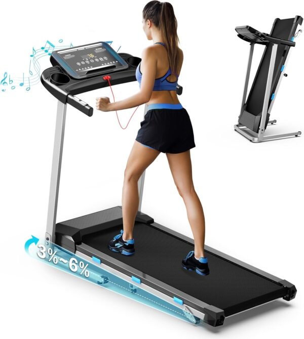 COZYINN Foldable Treadmill with Incline for Home Small - 350 lb Capacity, 3.0HP Quiet Folding Treadmill with Pulse Sensor and Bluetooth Speaker, App/Voice Control, 3 Level Incline, 7.6 MPH - Image 2
