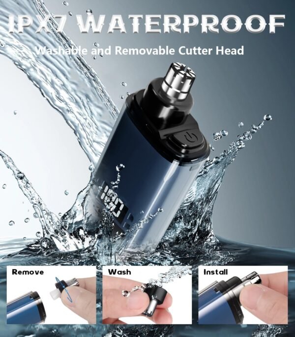 Nose Hair Trimmer for Men, 2024 Rechargeable Trimmer, Painless Eyebrow Facial Hair Shaver, LED Display Nose Clipper, Waterproof Dual Edge Blades Clipper for Easy Cleaning - Image 6