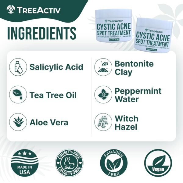 TreeActiv Salicylic Acid Cystic Acne Spot Treatment, 0.5 fl oz, Acne Treatment for Face, Acne Spot Cream, Hormonal Acne Treatment, Acne Spot Treatment for Face and Body, Acne Cream for Teens & Adults - Image 6