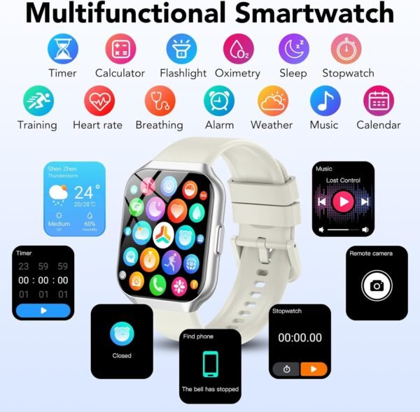 Smart Watch for Men Women, 1.96" Smartwatch (Answer/Make Call), IP68 Waterproof Fitness Tracker, 112+ Sport Modes, Heart Rate and Sleep Monitor, Pedometer, Smartwatches for Android iOS, Beige White - Image 4