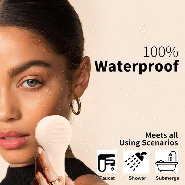 Silicone Face Scrubber, NågraCoola CLIE 2.0 Facial Cleansing Brush, Rechargeable, Waterproof Face Scrub Brush for Cleansing, Exfoliating, Massaging, Electric Facial Exfoliator for Women and Men - Oat - Image 4