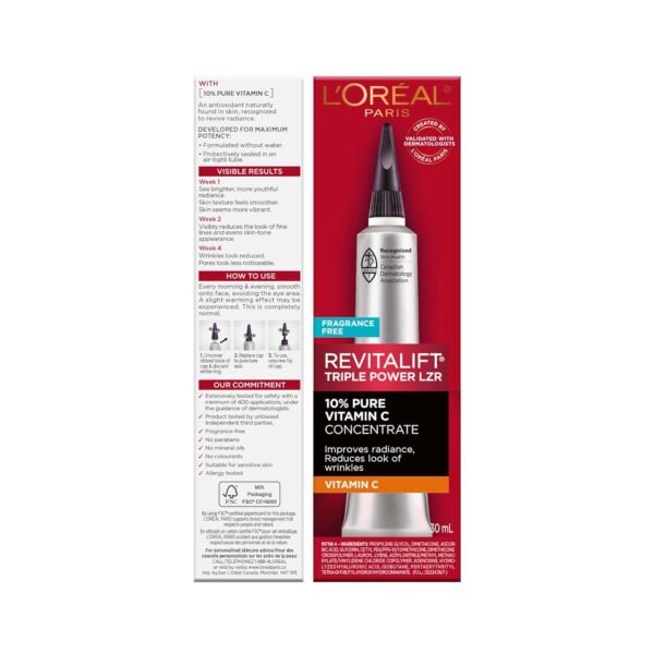L'Oreal Paris Revitalift 10% Pure Vitamin C Face Serum, Brighter Skin, Reduced Wrinkles, Fragrance Free 1 0z. - Image 11