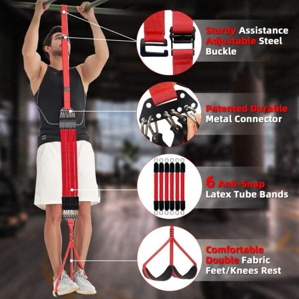 Pro Pull Up Assistance Bands,Heavy Duty Pull Up Bar with 6 Anti-Snap Resistance Bands,Adjustable Elastic Pull Up Assist Band with Fabric Feet/Knee Rest for Pull Ups System Home Gym Strength Training - Image 3