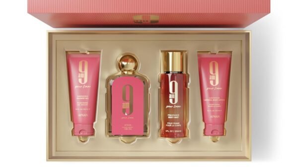 Afnan 9 AM Pour Femme Luxury Gift Set – Eau De Parfum (3.4 Oz), Shower Gel (3.4 Oz), Body Mist (5.0 Oz), Body Lotion (3.4 Oz) - Image 4