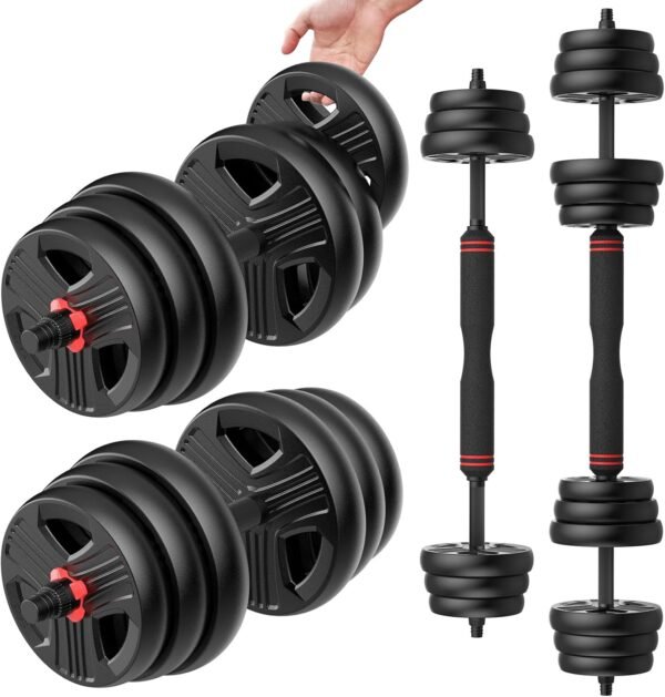 Adjustable Dumbbells Set, 20/30/40/55/60/70/80/90lbs Free Weight Set with Connector, 2 or 3 in 1 Dumbbells Set Used as Barbell, Kettlebells, Fitness Exercises for Home Gym Suitable Men/Women - Image 2