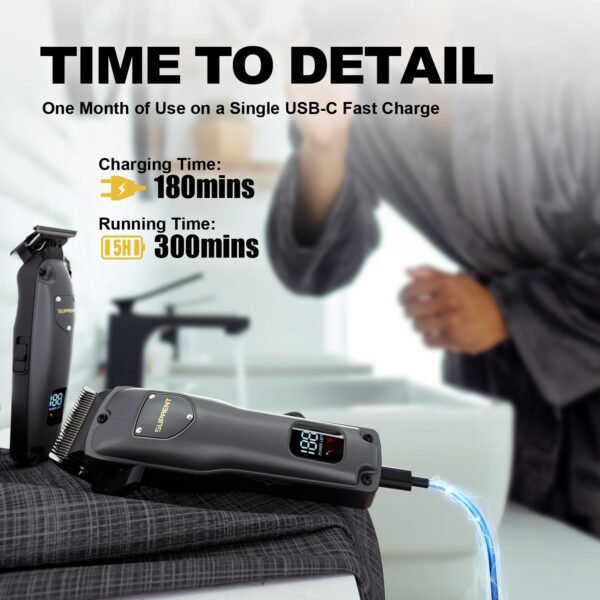 SUPRENT Hair Clippers for Men Professional, USB-C Rechargeable Cordless Clippers for Hair Cutting, Mens Hair Clippers and Trimmer Kit for Barber with LED Display for Barbers & Home Use - Image 3