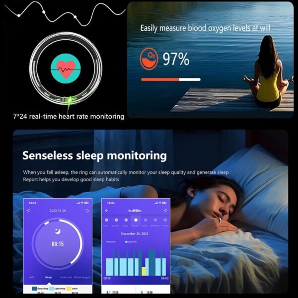 Smart Ring Fitness Tracker for Men Women, Health Sleep Heart Rate Blood Oxygen Tracker Smart Ring with Wireless Charger Box, IP68 Waterpro of Bluetooth Tracker Rings (Golden# 11) - Image 8