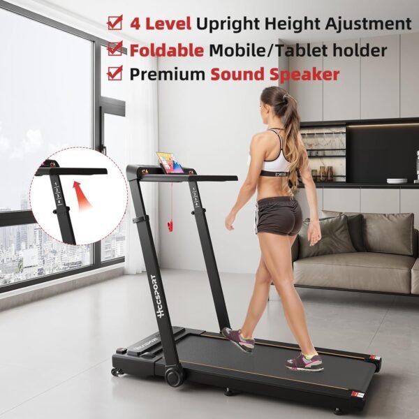 Treadmill with Incline, 3 in 1 Under Desk Treadmill Walking Pad with Removable Desk Workstation 3.5HP Foldable Compact Walking Treadmill for Home Small Office with Wristband Remote Control - Image 3