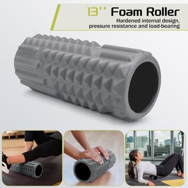 5-in-1 Foam Roller Set, Massage Roller Stick, Massage Ball, Resistance Band for Deep Muscle Massage, Trigger Point Release, Pilates, Yoga (Grey) - Image 3
