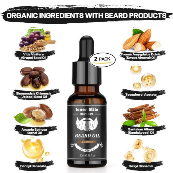 Beard Grooming Kit with 2 Pack Beard Original Oil, Beard Balm, Wash & Conditioner for After Shave Lotions-Sandalwood, Beard Brush, Combs, Valentine's Day Christmas Fathers Gifts for Dad or Men - Image 7
