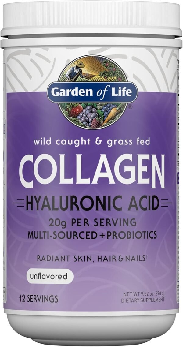 Garden of Life Marine & Grass-Fed Collagen Peptides Powder Supplement (Type I, III) with Probiotics, BCAAs & Hyaluronic Acid for Radiant Hair, Skin & Nails – Unflavored, 20g per Serving, 12 Servings - Image 2