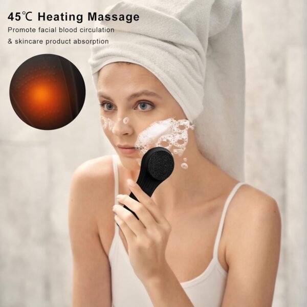 Silicone Face Scrubber Exfoliator, Silicone Face Wash Brush for Men & Women, Ipx7 Waterproof Rechargeable Facial Cleaner for Deep Cleansing, Exfoliating, Massage Face Scrubber (Black) - Image 5