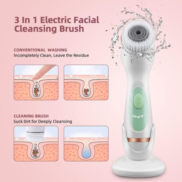 Facial Cleansing Brush, CkeyiN 3 in 1 Electric Exfoliating Spin Cleanser Device USB Rechargeable and Waterproof Exfoliation Rotating Spa Machine Facial Cleanser Massager for Women - Image 3