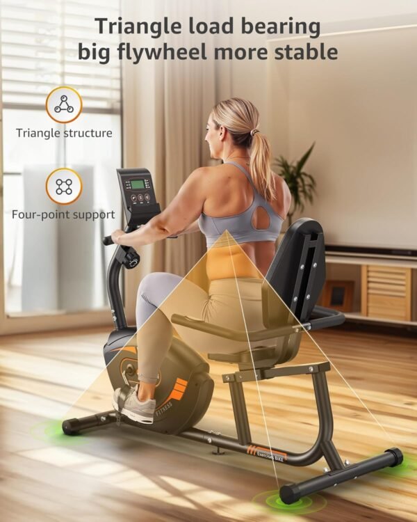 JEEKEE Recumbent Exercise Bike for Adults Seniors - Indoor Magnetic Cycling Fitness Equipment for Home Workout Black - Image 9