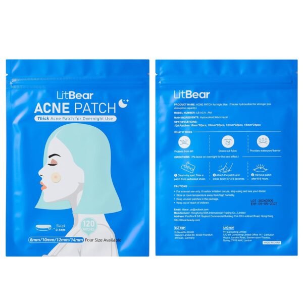 LitBear Acne Pimple Patches- Day and Night 4 Sizes 180 Dots Thin & Thick Hydrocolloid Patches with Witch Hazel, Tea Tree & Calendula Oil, Extra Adhesion for Face Zit Patch Dots - Image 9