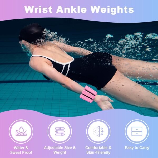 REALIKE Wrist Weights Ankle Weights for Women, Wearable Arm & Leg Weights Set of 2 (1LB Each) Adjustable Silicone Workout Ankle Weights for Walking, Yoga, Pilates,Aerobics,Gym - Image 4
