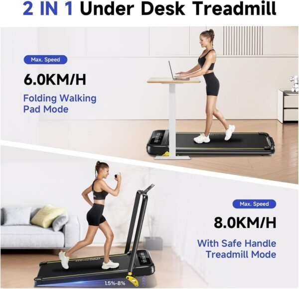 Foldable Treadmill with Incline, Walking Pad with Handle Bar 3 Level Incline, Portable Folding Treadmills for Home/Office 300 Lbs Capacity, Quiet Desk Treadmill with Remote Control & APP - Image 3