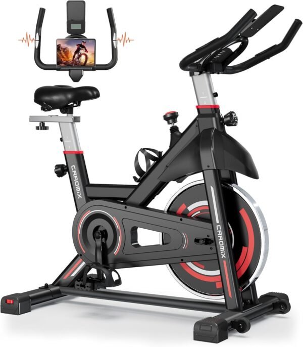 Caromix Exercise Bike Indoor Stationary Bike with Comfortable Seat Cushion, Monitor with Pulse & Ipad Mount for Home Cardio Gym with 300lbs Weight Capacity - Image 2
