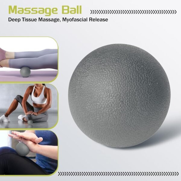 5-in-1 Foam Roller Set, Massage Roller Stick, Massage Ball, Resistance Band for Deep Muscle Massage, Trigger Point Release, Pilates, Yoga (Grey) - Image 5