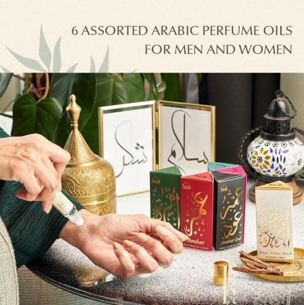 Dukhni Luxury Attar Oil Set Arabian unisex perfume oils | 6 assorted scents x 6ml | Arabic oud fragrance oil | Alcohol free, Vegan | Ramadan & Eid Islamic Gifts - Image 3
