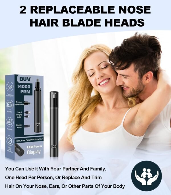 Nose Hair Trimmer with LED Display for Men and Women - 2024 Professional Painless USB Rechargeable Facial & Nose Hair Trimmer Clipper – 14,000 RPM IPX7 Waterproof Dual Edge Blades, Black - Image 3