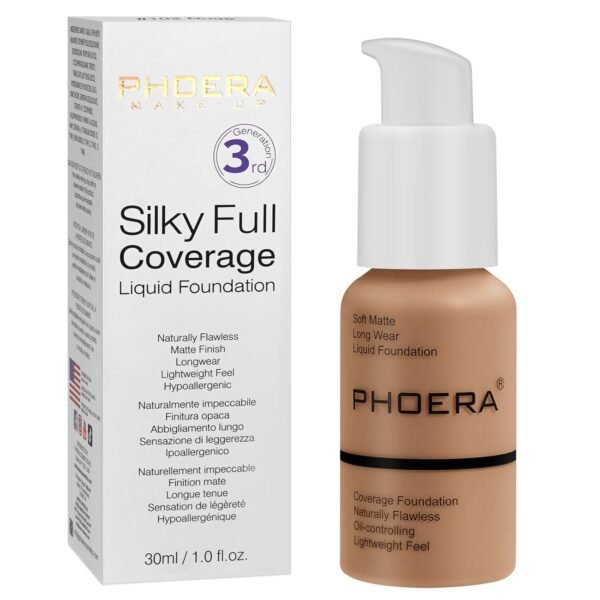 PHOERA Foundation, PHOERA Matte Liquid Foundation,PHOERA Makeup for Women, PHOERA Foundation Full Coverage Concealer, 30ml 24HR Matte Oil Control Concealer (106 - Warm Sun) - Image 2