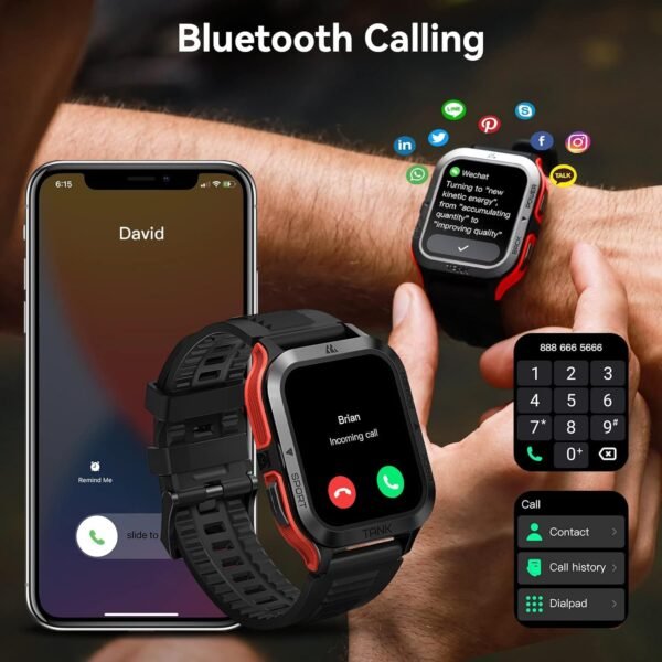 AMAZTIM Smart Watch, 60 Days Extra-Long Battery, 50M Waterproof, Rugged Military Bluetooth Call(Answer/Dial Calls), 1.85" Ultra Large HD Display, AI Voice Assistant, Compatible for Android and iOS-Red - Image 4