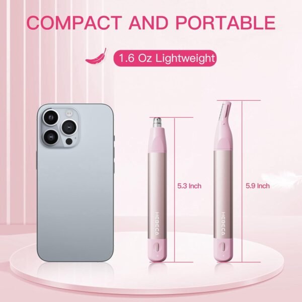 Nose Hair Trimmer for Women 2in1 Facial Hair Removal Trimmer - Metal Body, Rechargeable, Waterproof, Portable - Nose, Ear, Eyebrow, Peach-Fuzz, Lips, Chin FT2001 (Pink) - Image 9