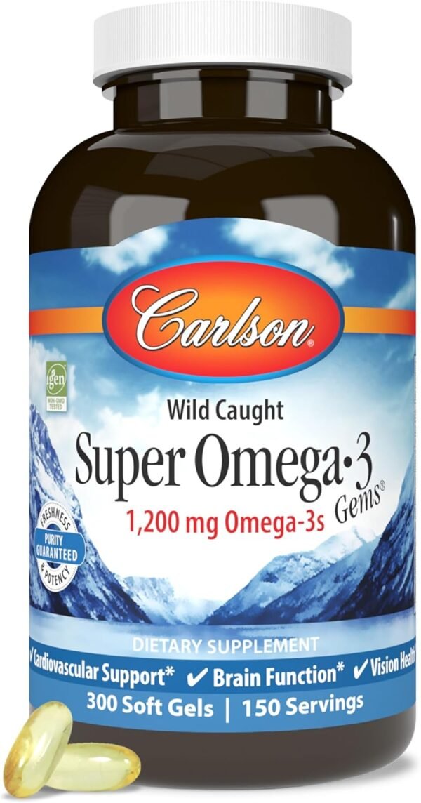 Carlson - Super Omega-3 Gems, 1200 mg Omega-3 Fatty Acids with EPA and DHA, Wild-Caught Norwegian Fish Oil Supplement, Sustainably Sourced Capsules 300 Softgels - Image 2
