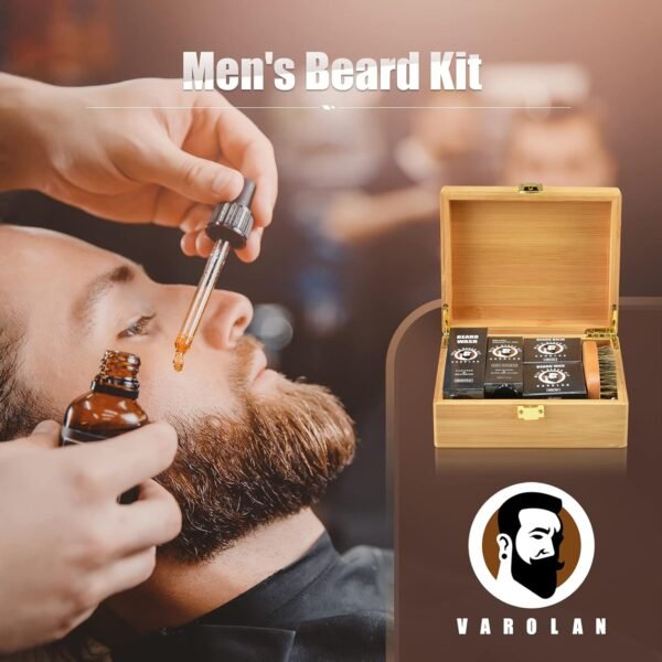 Beard Grooming Kit, Birthday Gifts for Men with Beard Oil, Balm, Brush, Wash, Wax, Comb, Scissors, 1 fl oz - Image 3
