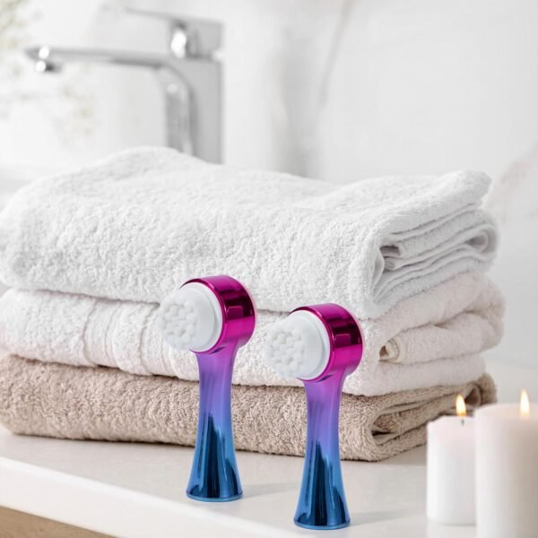 Face Brush 2 in 1, Silicone Facial Cleansing Exfoliating Brush Soft Bristles Pore Deep Cleansing Manual Dual Face Wash Scrub Brush for Massaging, Makeup Skincare Removal, Gradient Purple Blue - Image 8