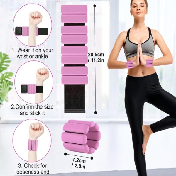 Wrist Weights for Women Set Of 2(1Lb Each),Adjustable Silicone Ankle And Wrist Weights for Women,Comfortable Fit, Strength Training Arm Weights for Walking,Yoga,Pilate,Dance,Gym,Workout,Running - Image 3