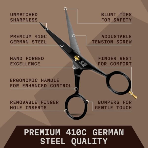 Striking Viking 5-Inch Professional German Beard & Mustache Scissors – Men’s Mustache Grooming Kit for Trimming Facial Hair with Beard Comb, Mustache Comb & Carry Case - Image 7