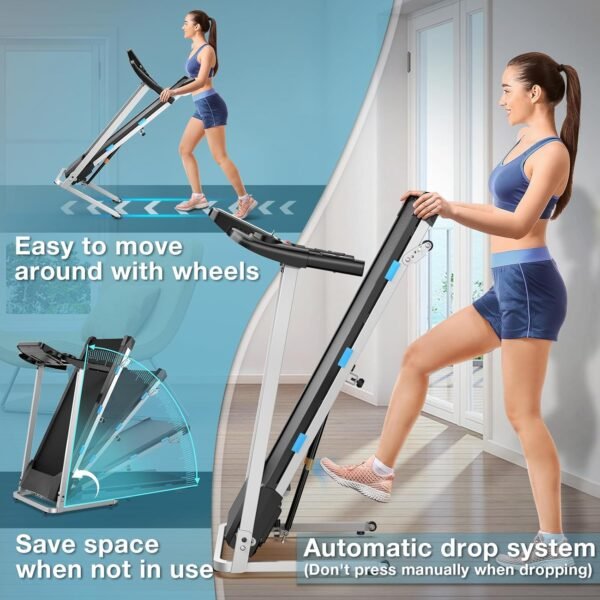 COZYINN Foldable Treadmill with Incline for Home Small - 350 lb Capacity, 3.0HP Quiet Folding Treadmill with Pulse Sensor and Bluetooth Speaker, App/Voice Control, 3 Level Incline, 7.6 MPH - Image 8