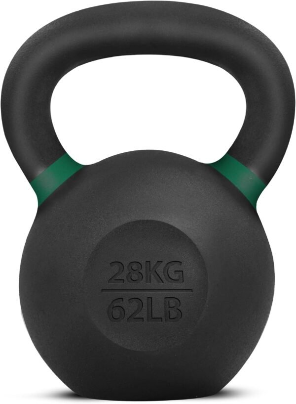 Yes4All Powder Coated Cast Iron Kettlebell Single Mint - 28 KG / 62 LB Strength Training Kettlebells Weight Set for Full Body Workout, Home Gym - Image 2
