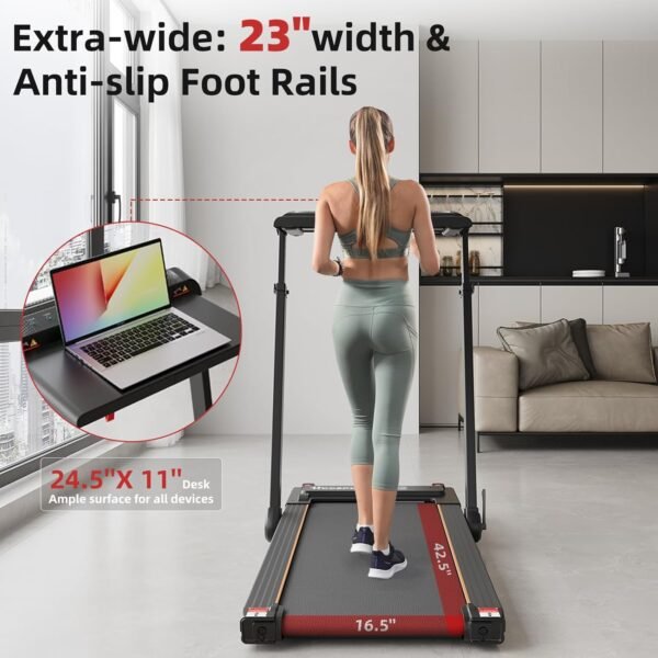 Treadmill with Incline, 3 in 1 Under Desk Treadmill Walking Pad with Removable Desk Workstation 3.5HP Foldable Compact Walking Treadmill for Home Small Office with Wristband Remote Control - Image 8