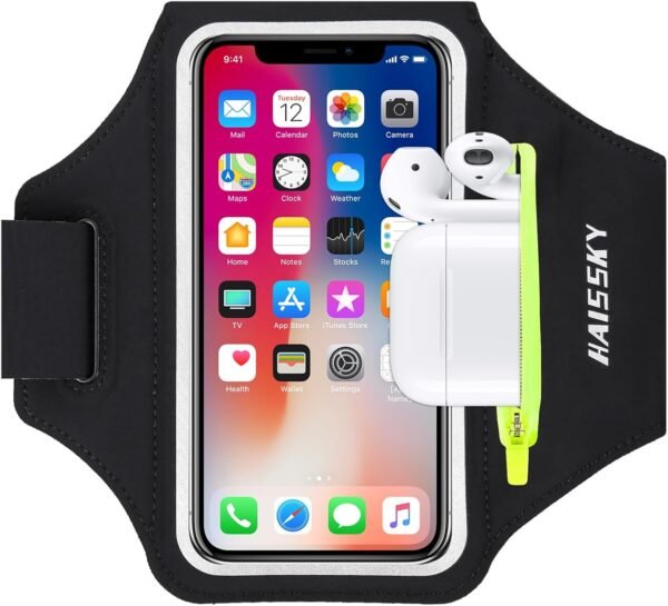 Running Armband with Earphone Bag Cell Phone Armband for iPhone 16 15 Pro 14 Plus 13 11 XR XS, Galaxy S24/S10 Water Resistant Sports Phone Holder Case & Zipper Slot Car Key Holder for 6.7 inch Phone - Image 2