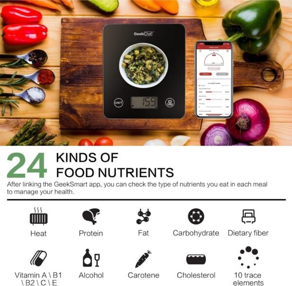 Geek Chef Digital Scale with App, Scale for Food Weight, Smart Food Nutrition Scale, Digital Kitchen Scales, Cooking Tool of Kitchen,1 lb/oz Black Glass - Image 8