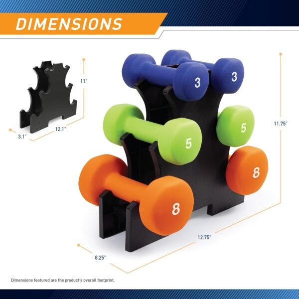 Marcy 3-Pair Neoprene Coated Dumbbell Set (Total 32-lbs) with Dumbbell Rack - Hand Weights for Home Exercise, Yoga, Fitness Training NDS-32B - Image 4