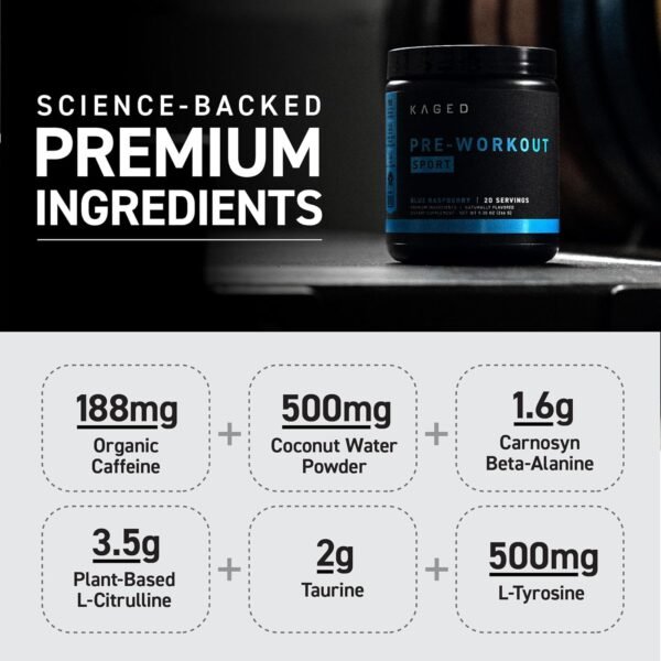 Kaged Pre-Kaged Sport Pre Workout Powder | Blue Razz | Energy Supplement for Endurance | Cardio, Weightlifting Sports Drink | 20 Servings - Image 4