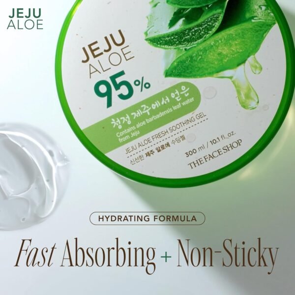 The Face Shop Jeju Aloe Soothing Gel | Multi-use Moisturizing & Soothing Gel For Face, Body & Sun Burn Care | 95% Aloe Vera Extract, All Skin Types, 10.14 fl oz, Korean Skincare - Image 5
