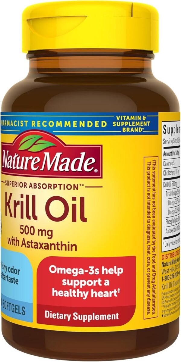 Nature Made Superior Absorption Krill Oil 500mg with Astaxanthin and Phospholipids, Omega 3s for Heart Health Support, 100 Softgels, 100 Day Supply - Image 9